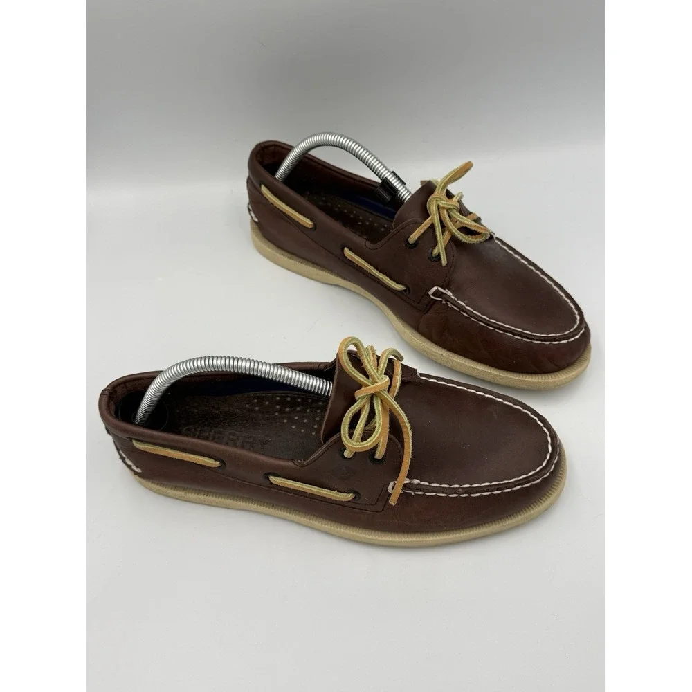 Sperry Top-Sider A/O 2-Eye Leather Boat Shoes Men's 9.5 Wide Dark Brown Non Mark